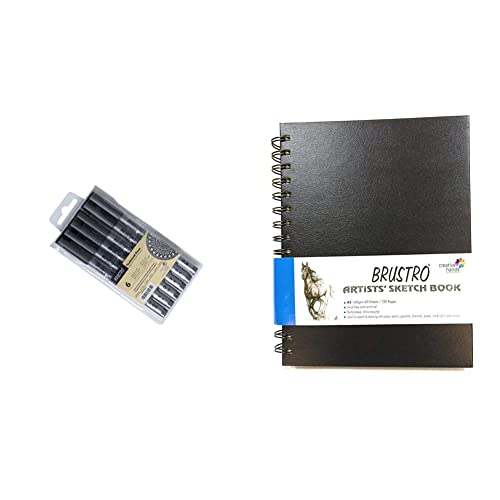 Image of BRUSTRO Technical Pen (Pack of 6) Wiro Bound Artists Sketch Book, A5 Size, 120 Pages, 160 GSM