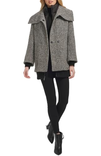 Kenneth Cole Women's Inner Quilted Bib Novelty Tweed Wool Coat