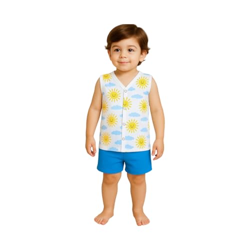 Image of Kidbea Newborn Baby Jhabla Muslin Cotton Clothes for Boys & Girls | Soft Breathable, Cute Printed Sleeveless Baby Wear with Button Closure