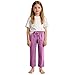 Kids Lightweight Linen Dress Pants Elastic High Waisted Loose Straight Leg Golf Pants with Pockets for 4-14 Years