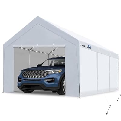 PEAKTOP OUTDOOR 10x20 ft Heavy Duty Carport with Removable Sidewalls, Portable Car Canopy, Garage Tent, Boat Shelter with Reinforced Triangular Beams, White