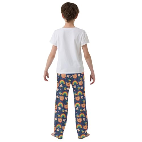 Cat Bee Rainbow Boys Long Pants Soft Trousers Elastic Waist Kids Lounge Bottoms with Pockets S-XL3