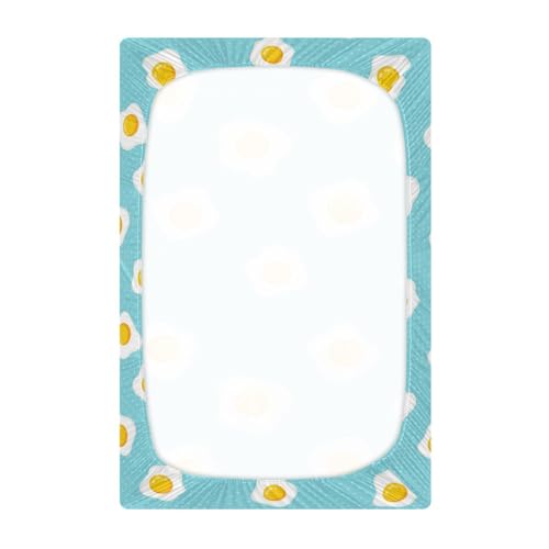 Image of Fried Eggs Polka Dots Blue Fitted Crib Sheet for Boys Girls Baby Toddler Fitted Sheet for Crib Mattress,39 x 27 in