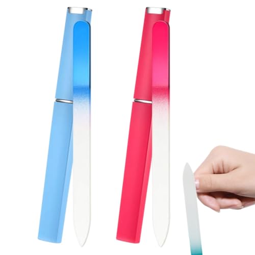 YAZWUR 2 PCS Limas de Uñas de Cristal Profesional, Superficie Doble para Uñas Naturales, Acrílicas y de Gel con Estuche, Herramienta de Manicura para Mujeres