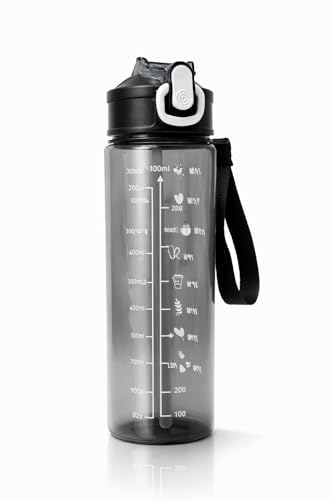 Image of Motivational Water Bottle Set with Time Marker & Straw | BPA Free Leakproof Gym Sipper Combo | Total 2000ML Capacity | Sports & Office Use | Tritan Plastic Material (Black)