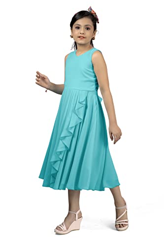 Image of Fashion Dream Girl's Calf Length Asymmetric Solid Dresses (Sky 11-12 Year)
