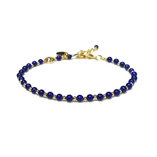Morchic Lapis Lazuli Natural Gemstone Semi Precious Beads Women Girls Adjustable Strand Bracelet, Energy Gem Charm Series Extender Chain Birthday Gift 3mm 7.1 Inch