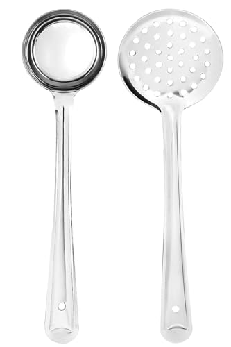 Image of Ajay's Shoppe Multipurpose Stainless Steel Spoon Set | Includes Ladle & Skimmer | Ideal for Cooking & Table Serving
