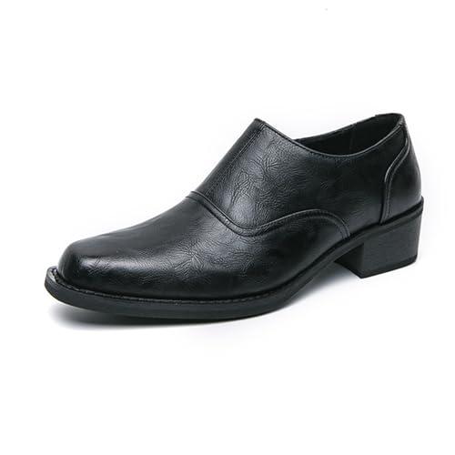 Men's Leather Low Heel Slip On Loafers with Side Zipper Comfort Non-Slip Block Heel Casual Penny Shoes Business Work Office Dress Shoes