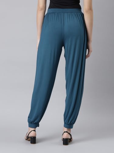 Image of GO COLORS Women Mid Rise Viscose Harem Pants | Wrinkle Free, Relaxed Fit, Free Size
