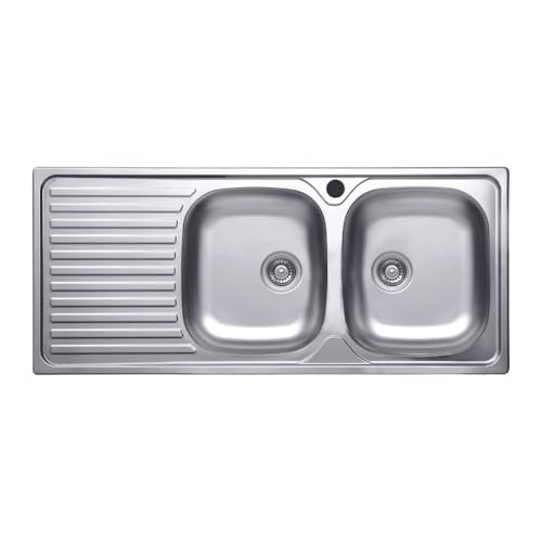  Lavello cucina due vasche acciaio da incasso gocciolatoio sx 50x116 cm