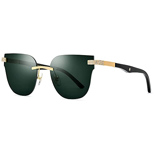 Image of HEPIDEM 100% Really Buffalo Horn Handmade Sun Glasses for Women,Square Rimless Luxury Buffs Sunglasses With Diamonds
