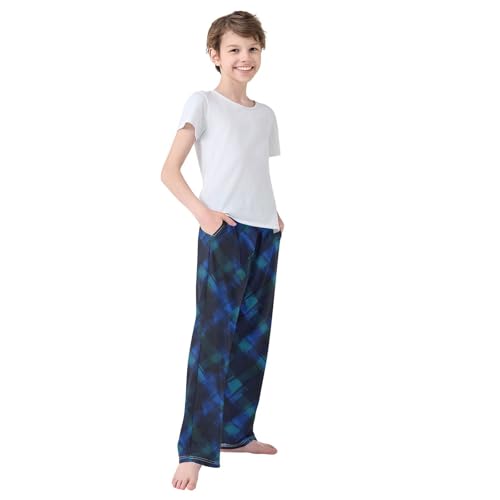 Boys' Pants Blue Black Plaid Long Bottoms Jogger Pants Elastic Waist Trousers with Pockets S-XL4
