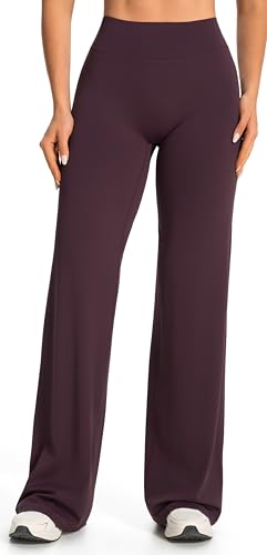 JOYSPELS Straight Leggings Damen Yogahose Schlaghose Flared Hohe Taille Sport Gym Blickdicht Freizeithose Regular Rotwein S