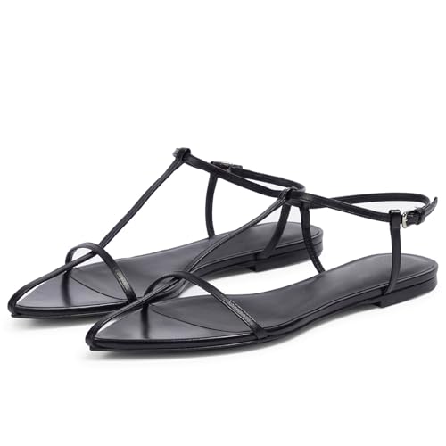 Image of Goolita Metallic Flat Sandals For Women Buckle Ankle Strap Slide Sandals Open Pointed Toe Comfortable Strappy Sandals