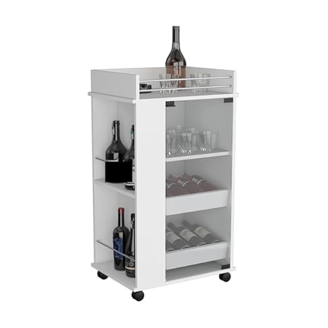 Bar Cart with Glass Door, 2-Side Shelves and Casters-fROTeZgJ
