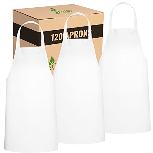 Image of GREEN LIFESTYLE 120 Pack Professional Chef Apron - Grilling Aprons for Men, Waterproof Cooking Apron for BBQ, Work or Restaurant Use, Kitchen Aprons for Women - White, No Pockets