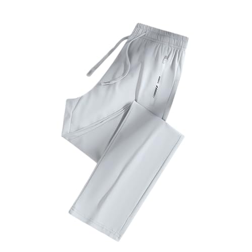 Men's Ice Silk Casual Pants, Elastic Waist Drawstring with Zipper Pockets, Sweatpants for Daily Wear Outdoor Sports (Light Gray,Small)