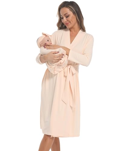 Image of WINROLA Maternity Robe with Matching Swaddle Set Girls Boys, Mommy Me Robe Set Soft Elastic Women Robes