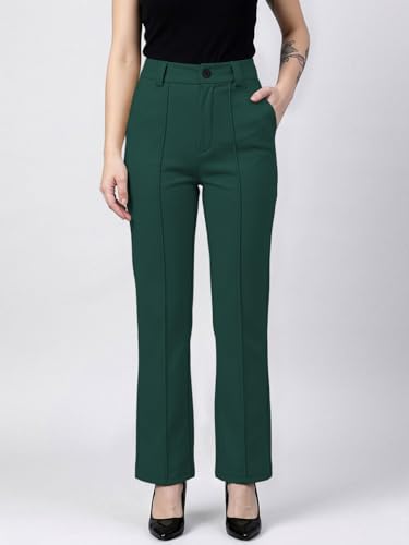 Image of Women's High Waist Formal Straight Fit Trousers Premium Stretch Office Pants Front Pleated Design Smart Workwear Bottom for Office, Casual & Business Wear