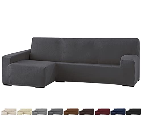 GFD Textiles   Funda Sofá Chaise Longue Elástica   Funda Protectora en Forma de L   Cubre Sofá Ajustable Lavable para Salón con Brazo Izquierdo   Renueva & Protege   Color Gris Oscuro
