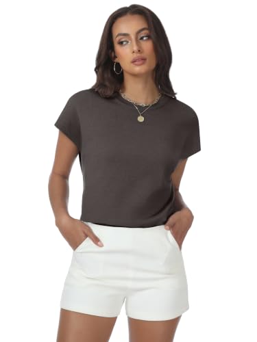 Image of Womens Tops Summer Sweaters Short Sleeve Shirts Dressy Casual Basic Casual Cap Sleeve Tops Beach Vacation Clothes