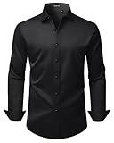 ROUWELL Black Dress Shirt for Men Long Sleeve Wrinkle Free Stretch Non Iron Business Formal Work Button Down Shirts L