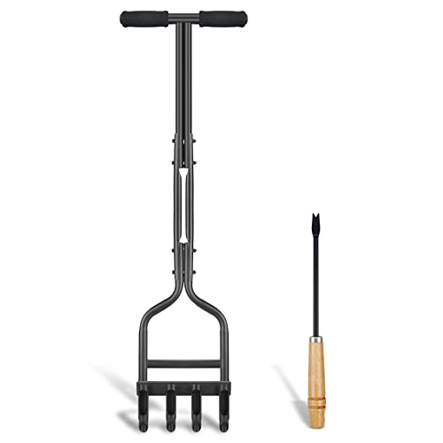 Lawn Coring Aerator, 4 Core with Slope Top Half-Open Slot Hollow Tine Lawn Aerator, Yard Manual Plug Core Aeration Tool for Compacted Soils and Lawns Garden, 36.2”x 11.3”