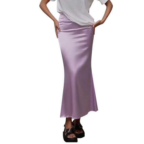 HGps8w Women's Elegant Satin Mermaid Maxi Skirts Dressy Casual High Waisted Business Cocktail Party Long Skirt