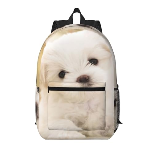 Sac à dos de voyage motif chiot maltais noir 43 cm pour ordinateur et bagage cabine
