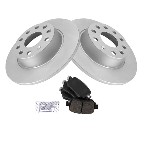 Image of TRQ Rear Brake Pad and Rotor Set Ceramic G Coated 272mm Rotors Compatible with 2015-2021 Volkswagen Golf 2017-2019 Golf Alltrack 2015-2019 SportWagen 2015-2018 GTI 2015-2021 Passat