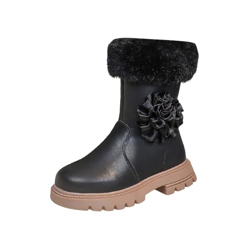 IWIHMIV Girls Boots Toddler Leather Riding Boots Winter Thick Bottom Non Slip Pull On Mid Calf Booties