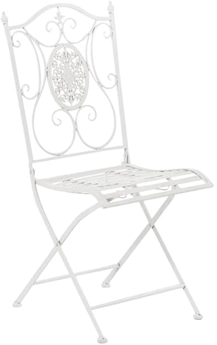 CLP Silla De Jardín Plegable Sibell, Silla Plegable En Hierro, Silla de Exterior En Estilo Rústico, Silla De Terraza Ligera, Color:Blanco