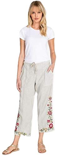 Johnny Was Women's Embroidered Floral Hulda Drawstring Linen Pant in Sand (X-Small)