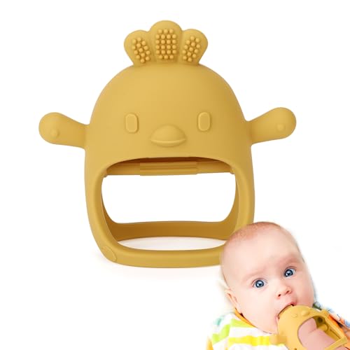 Image of Socub Silicone Baby Teether Toys for Infants 3-6 6-12 Months, BPA Free Anti-Drop Silicone Mitten Teething Toy, Baby Chew Toys for Sucking Needs, Newborn Essentials & Baby Shower Gifts Boys(Mango)
