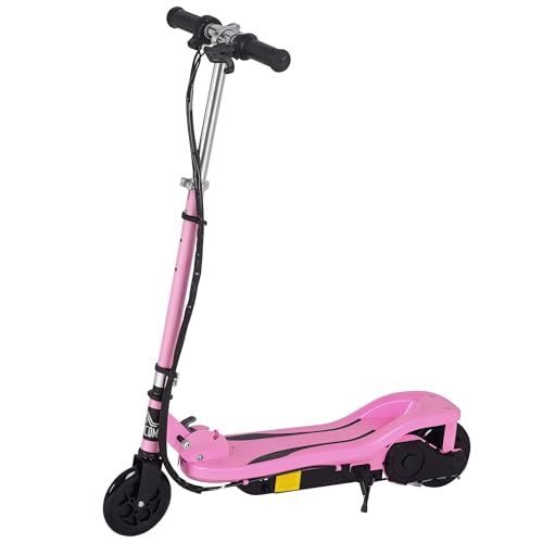 HOMCOM Patinete Eléctrico Plegable para Niños de 7-14 Años Patín Eléctrico Carga 50 kg con Velocidad MAX. 12 km/h Altura Ajustable Interruptor de Arranque y Frenos 75x36x82-93 cm Rosa