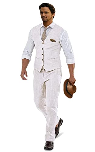 Linen Suits for Men 2 Piece Suits Groomsmen Tuxedos Summer
