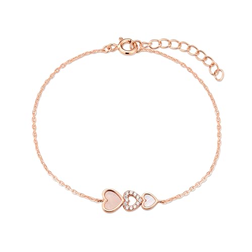 Heart Bracelets for Women,S925 Sterling Silver Bracelet,Rose Gold Plated,Wedding Anniversary, Birthday Gifts for Wife,Her,Girlfriend,Mom,Mother