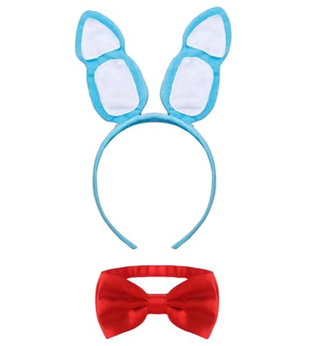 NEZLOP 2Pcs Bunny Costume Accessories Set Rabbit Bunny Ears Headband Red Bow Tie for Halloween Cosplay Dress Up (A)