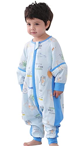 Happy Cherry Saco de Dormir Bebé con Manga Desmontable Niños Niñas Mameluco Entero Algodón Pijama con Piernas Jumpsuit para Verano Primavera Otoño - 3-4 Años