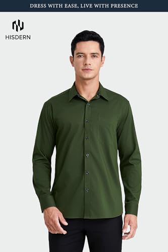Image of HISDERN Mens Business Dress Shirts Long Sleeve Casual Button Down Shirt Formal Inner Collar Contrast Shirt for Men Wedding