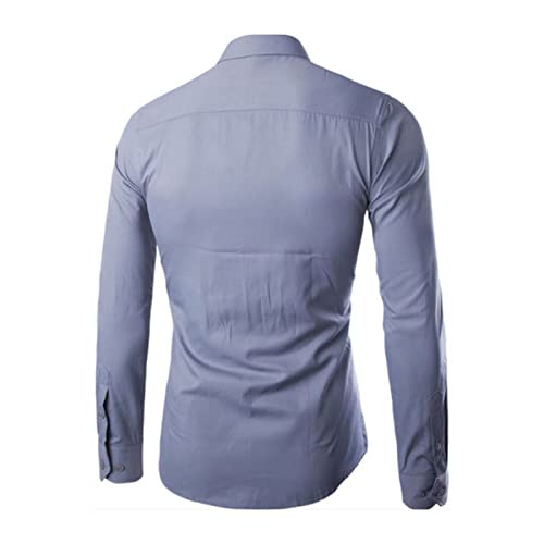 DGHM-JLMY Men's Long Sleeve Solid Color Business Shirt Casual Slim Work Clothes Shirt Formal Button Up Dress Shirt2