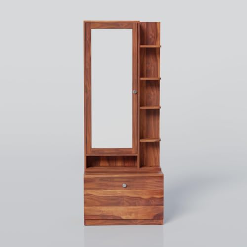 Image of Krishna Wood Decor Sheesham Wood Dressing Table with Mirror, 175 x 44 x 40 cm, Single Door, Storage Drawer, Brown (Honey Finish)