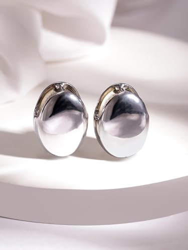 Image of Rubans Rubans Silver-Plated Oval Studs Earrings | Women & Girls - Wedding & Occasions - Ideal Gift for Loved Ones