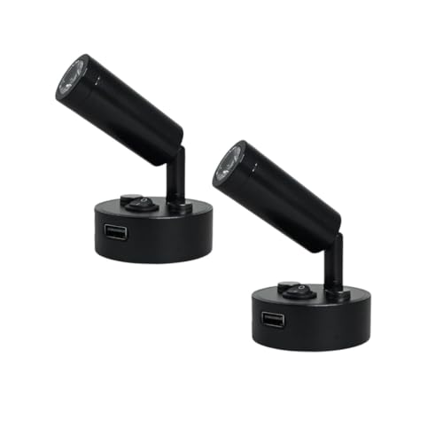 Marvix 12V 24V LED Reading Light Pack of 2 Lights Warm White 3000k USB Charging Port Caravan Motorhome Campervan and Boat Black Lamps
