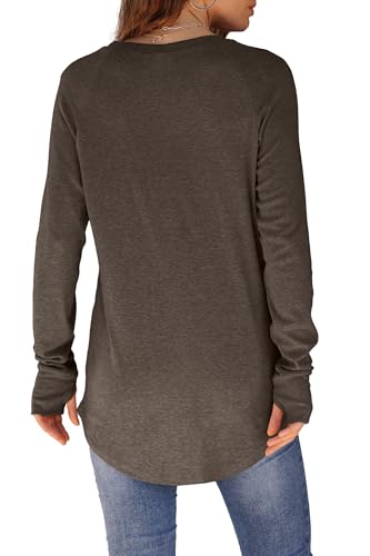 Image of XIEERDUO Womens Tunic Tops to Wear with Leggings Long Sleeve Thumb Hole Shirts Crew Neck Curved Hem
