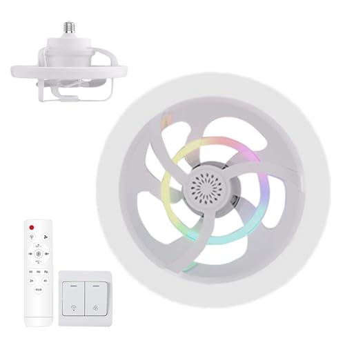 Ventilador de bombillas con ventiladores remotos de techo con luces | Ventilador de techo de control remoto de 50 W,Rotación de 360 ​​grados, 3 velocidades ajustables, 16 colores de iluminación, sopla