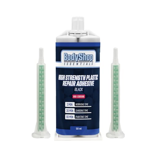 BodyShop Essentials Rigid 5 Minute Working Time Automotive Multipurpose Plastic Repair and Adhesive 50ml Cartridge & Two Application Mixing Nozzles