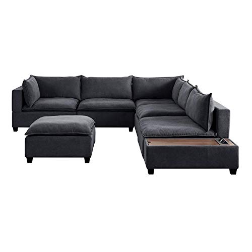 Bowery Hill Modern 7-Pc Fabric Sectional Sofa With Usb Storage Console In Gray #TOP7