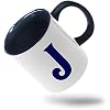 Style In Print Colorful Coffee Mug Navy J Hand Initial Monogram Letter J Ceramic Tea Cup 11 Oz Blue Inner Handle